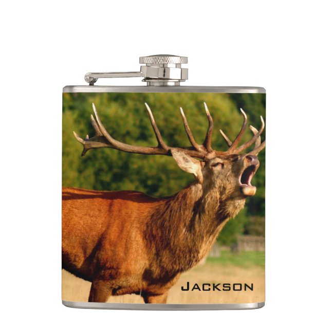Personalized Bugling Bull Elk Hip Flask (Front)
