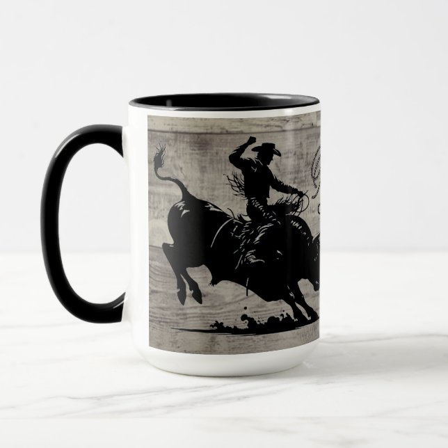 Personalized Bull Rider Rodeo Rustic Mug (Left)