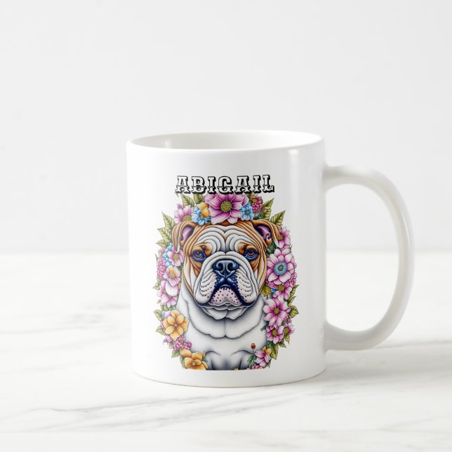 Personalized Bulldog and Whimsical Flowers Coffee Mug (Right)