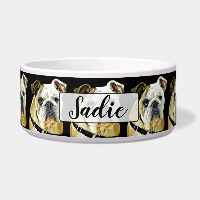 Personalized Bulldog black Dog Bowl (Front)