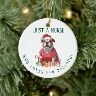Personalized Bulldog Nurse Christmas Keepsake Ceramic Ornament