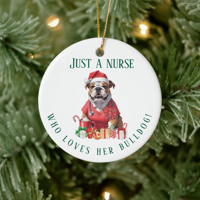 Personalized Bulldog Nurse Christmas Keepsake Ceramic Ornament (Tree)