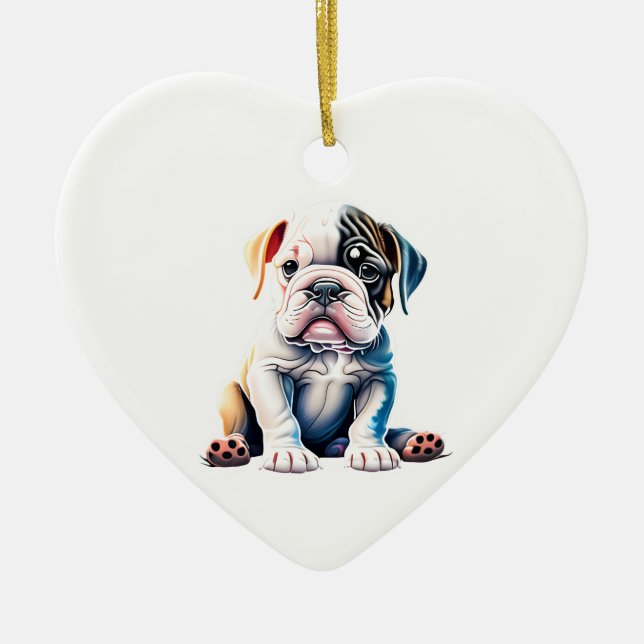 Personalized Bulldog Puppy Ceramic Ornament (Front)