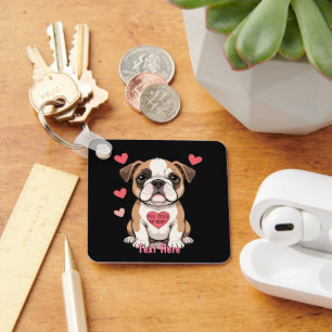 Personalized Bulldog Puppy with Heartfelt Message Keychain