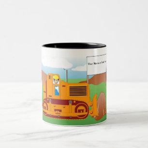Personalized Bulldozer Operator - Male Cartoon Two-Tone Coffee Mug