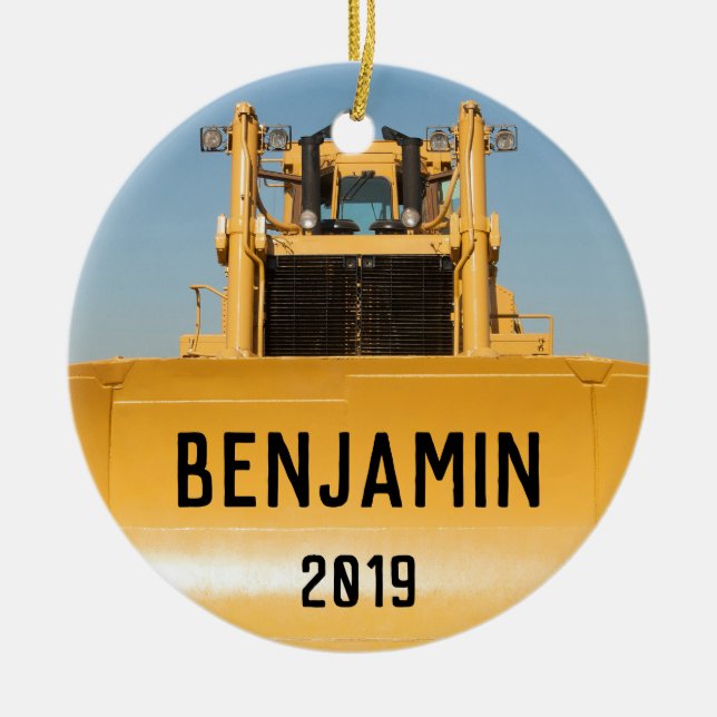 Personalized Bulldozer Tractor Ceramic Ornament (Front)