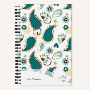 Personalized Bullet Journal Teal Boho Paisley