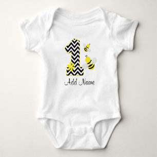 Personalized Bumble Bee 1st Birthday Chevron Baby Bodysuit