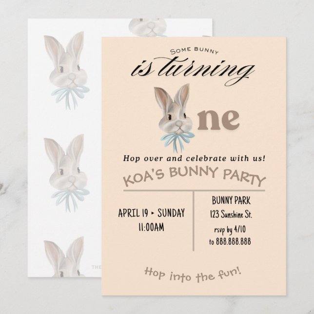 Personalized Bunny 1st Birthday Invitation (Front/Back)
