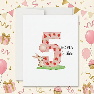 Personalized Bunny 5th Birthday Card for Girls