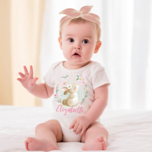 Personalized Bunny Baby Custom name Rabbit floral Bodysuit