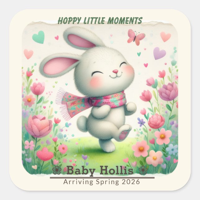 Personalized Bunny Baby Shower Stickers (Front)