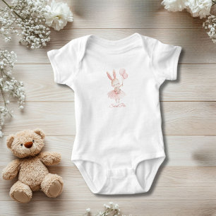 Personalized Bunny Ballerina Pink Floral Baby Girl Bodysuit