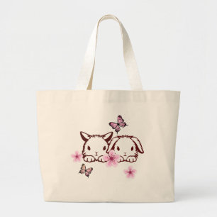 Personalized Bunny Butterfly Cherry Blossom Large Tote Bag