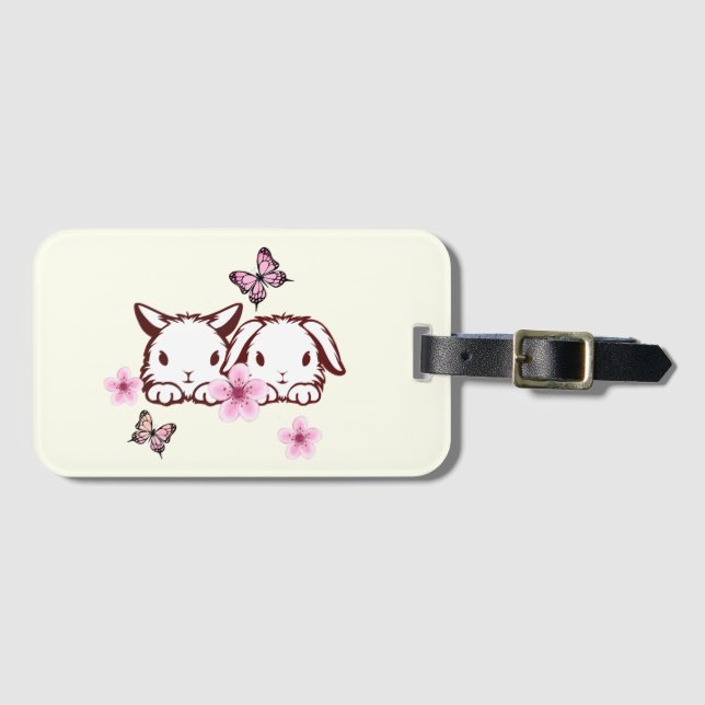 Personalized Bunny Butterfly Cherry Blossom Luggage Tag (Front Horizontal)