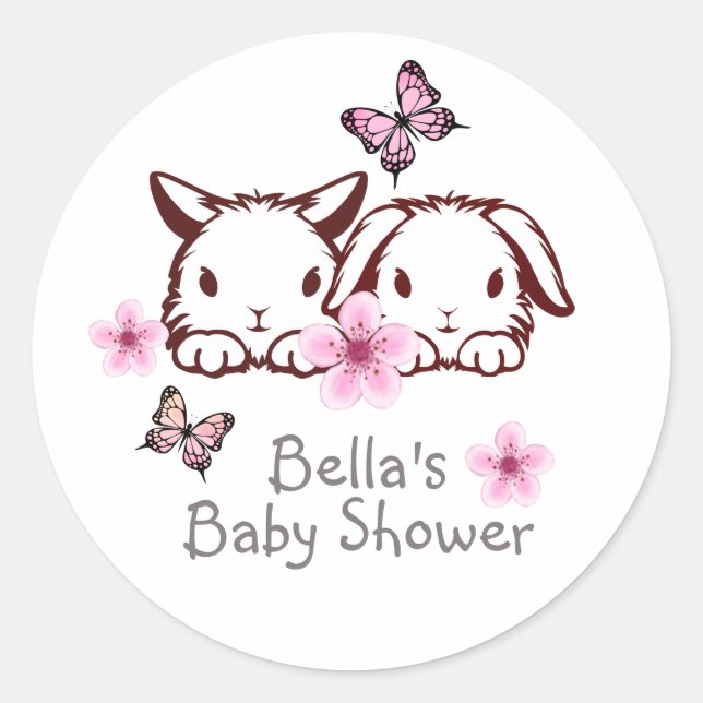 Personalized Bunny Butterfly  Classic Round Sticker (Front)
