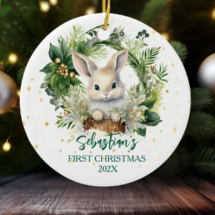 Personalized Bunny Ceramic Christmas Ornament