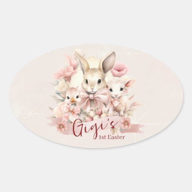 Personalized Bunny, Chick & Lamb Party Stickers (Front)