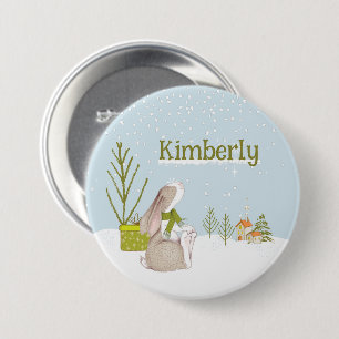 Personalized Bunny Christmas Name 3 Inch Round Button