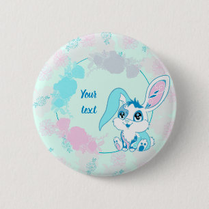 Personalized Bunny Cute Blue Kawaii 2 Inch Round Button