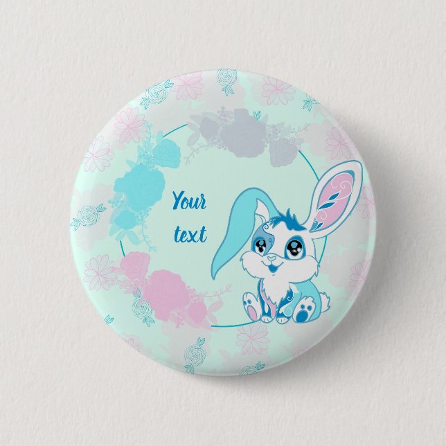 Personalized Bunny  Cute Blue Kawaii 2 Inch Round Button (Front)