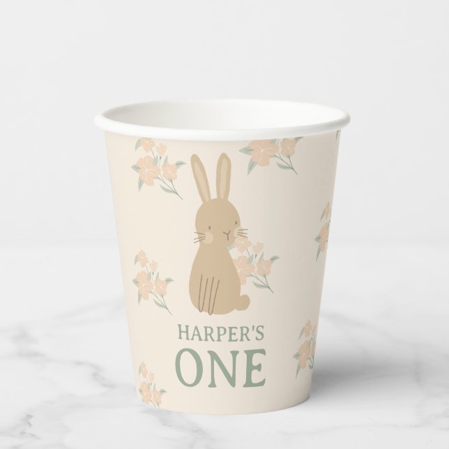 Personalized Bunny Girl's 1st Birthday Party Paper Cups (Front)