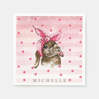 Personalized Bunny Hand painted glitter Napkin
