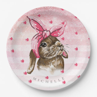 Personalized Bunny Hand painted glitter Paper Plate