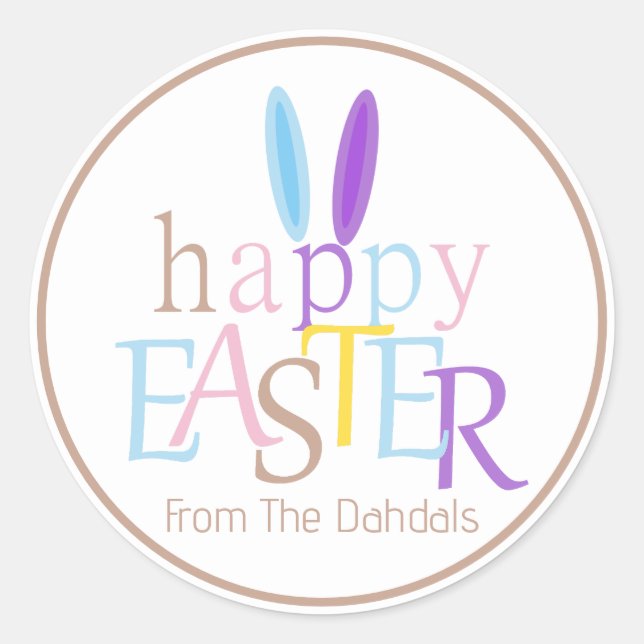 Personalized Bunny Happy Easter Heathered Grey Classic Round Sticker (Front)