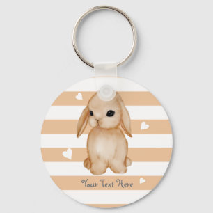 Personalized Bunny Heart Button Keychain