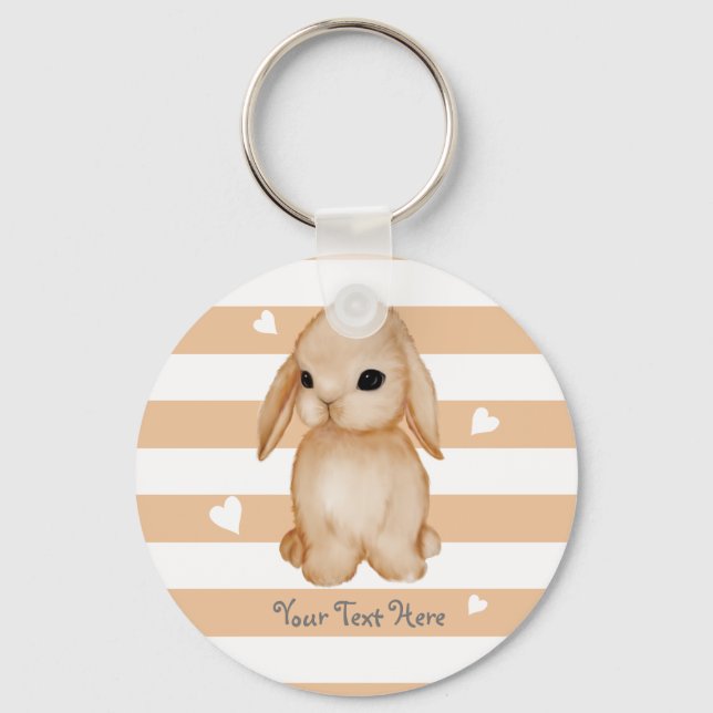 Personalized Bunny Heart Button Keychain (Front)