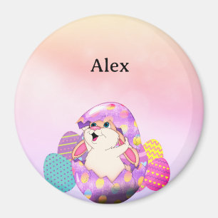 Personalized bunny in coloured egg magnet