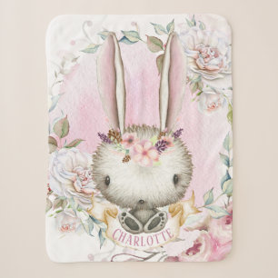 Personalized Bunny Rabbit Baby Girl Sherpa Blanket