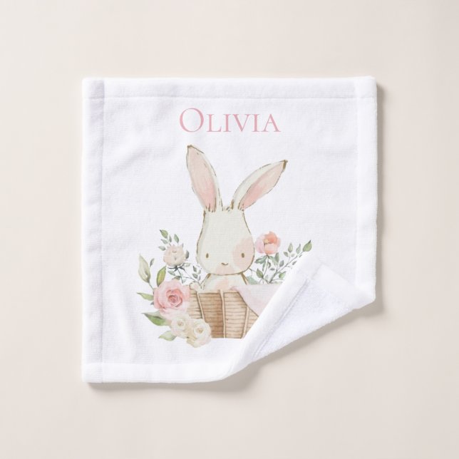 Personalized Bunny Rabbit Floral Wash Cloth (Wash Cloth)