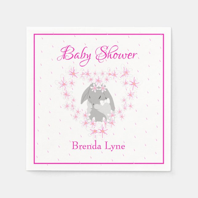 Personalized Bunny Rabbit Girl Pink Baby Shower Napkin (Front)