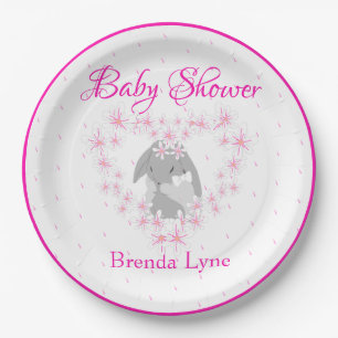 Personalized Bunny Rabbit Girl Pink Baby Shower Paper Plate