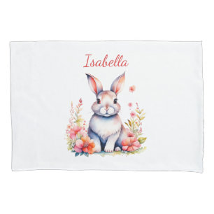 Personalized Bunny Rabbit in Pink Flowers Pillowcase