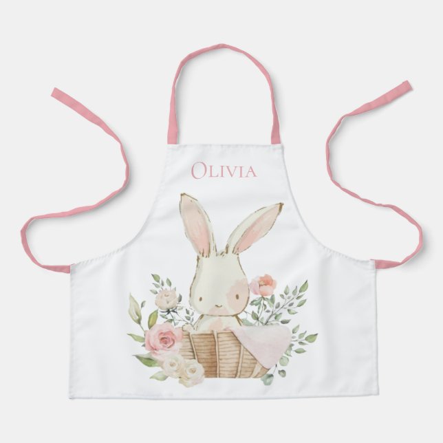 Personalized Bunny Rabbit Pink Apron (Front)