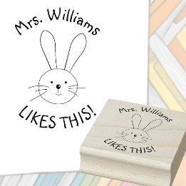 Personalized Bunny Rabbit Teacher Praise Rubber Stamp