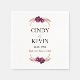 Personalized Burgundy Blossom Wedding Paper Napkin