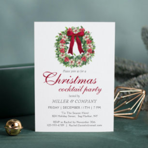 Personalized Burgundy Bow Corporate Christmas Invitation