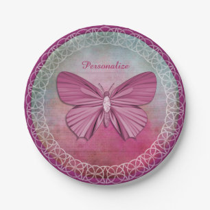Personalized Burgundy Butterfly Party Paper Plates