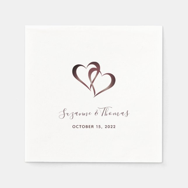 Personalized Burgundy Connected Hearts Napkin (Front)