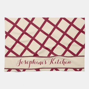 Personalized Burgundy Cream Lattice Elegant Chic Kitchen Towel