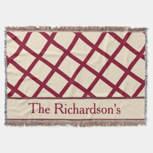 Personalized Burgundy Cream Lattice Elegant Chic Throw Blanket
