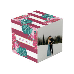 Personalized Burgundy Exotic Flowers striped Cube