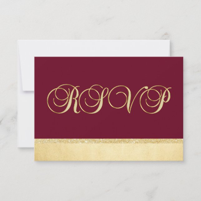 Personalized Burgundy Fall Gold RSVP Wedding Card (Front)