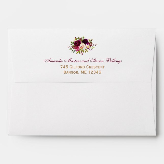 Personalized Burgundy Floral A7 Envelope (Back (Top Flap))