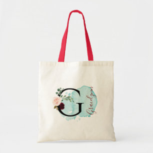 Personalized Burgundy Floral G Bridal Shower Gift Tote Bag