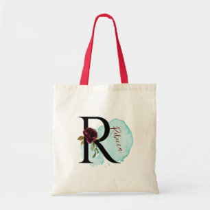 Personalized Burgundy Floral R Bridal Shower Gift Tote Bag